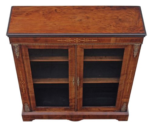 fig 1. Victorian walnut aesthetic glazed pier display cabinet bookcase
