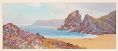 fig 1. Watercolour painting Bedruthan Steps Cornwall Hicks Herbert William
