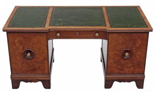 Victorian Walnut Oak Twin Pedestal Desk Writing Table