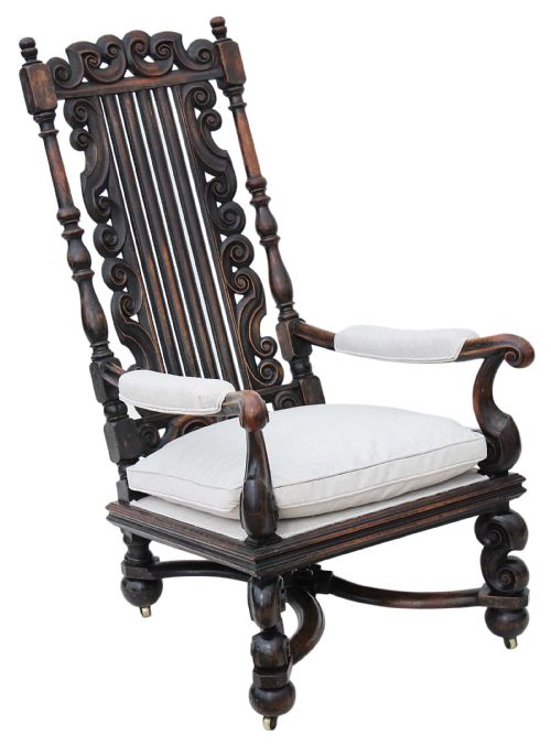Victorian Oak Walnut Armchair Throne Chair