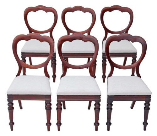 Set of 6 Victorian Mahogany Cloud Balloon Back Dining Chairs