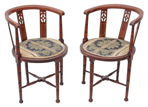 Pair of Edwardian Mahogany Corner Arm Chairs Tub