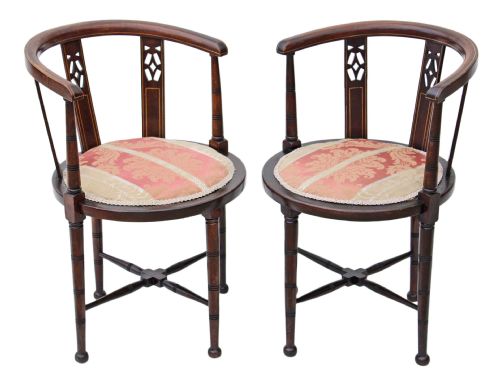 Pair of Edwardian Mahogany Corner Arm Chairs Bedroom Tub