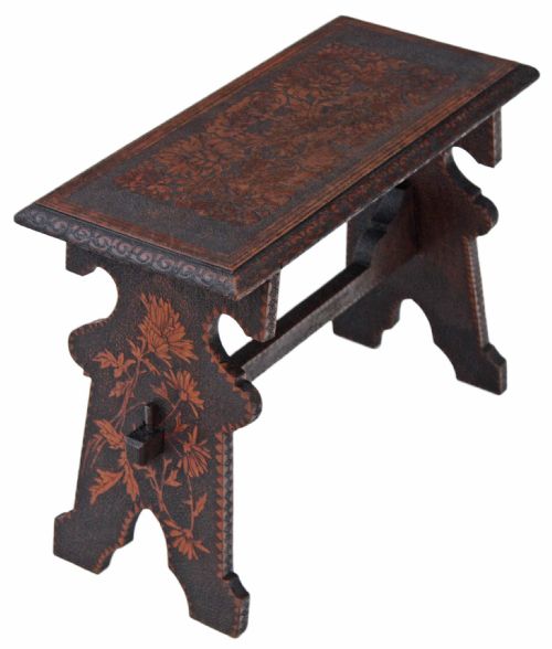 Gothic Hardwood Poker Work Window Seat Bench Side Chair