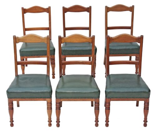 Set of 6 Victorian Walnut Leather Dining Chairs