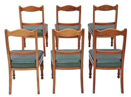 fig 1. Set of 6 Victorian walnut leather dining chairs