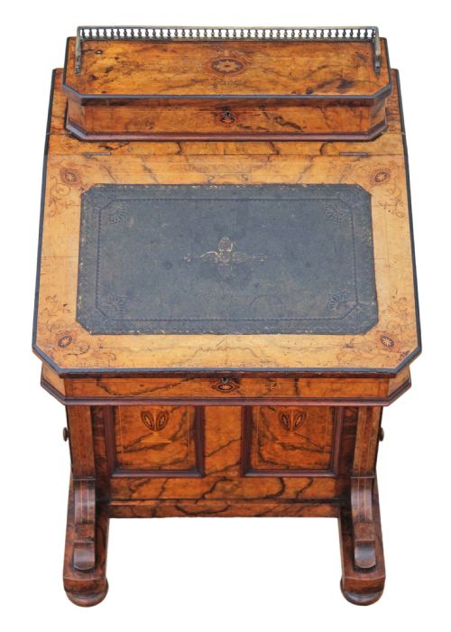 fig 1. Victorian inlaid burr walnut davenport writing table desk
