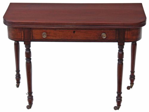 Georgian Inlaid Mahogany Folding Card Tea Console Table