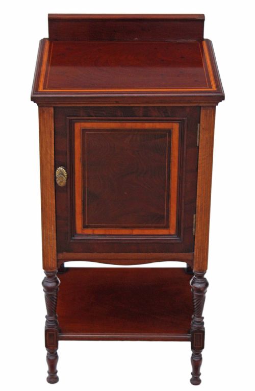Edwardian Maple & Co. Inlaid Mahogany Bedside Table Cupboard Cabinet