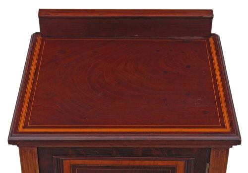 fig 1. Edwardian Maple & Co. inlaid mahogany bedside table cupboard cabinet