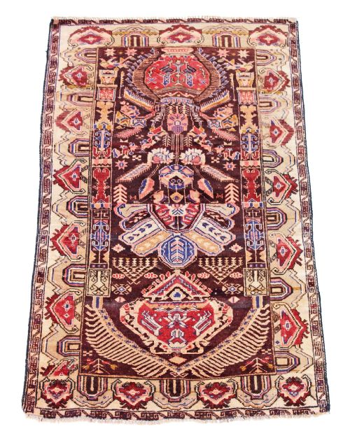 Persian Hand Woven Wool Rug Carpet Brown and Cream