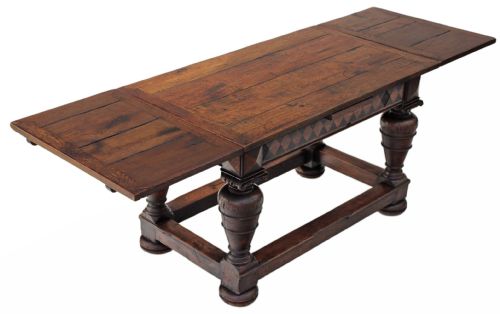 Large Oak Drawer Leaf Refectory Dining Table