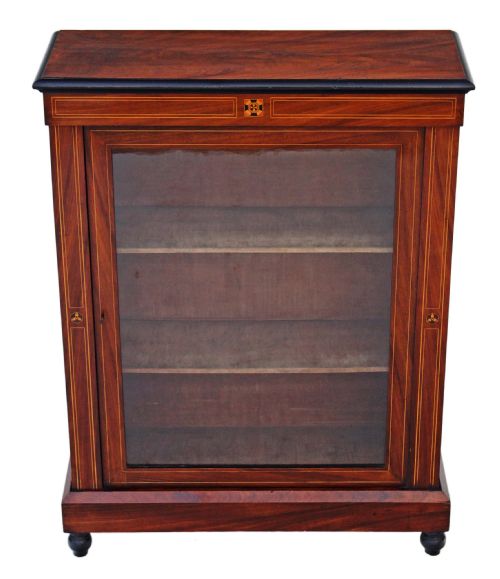 fig 1. Victorian walnut glazed pier display cabinet bookcase