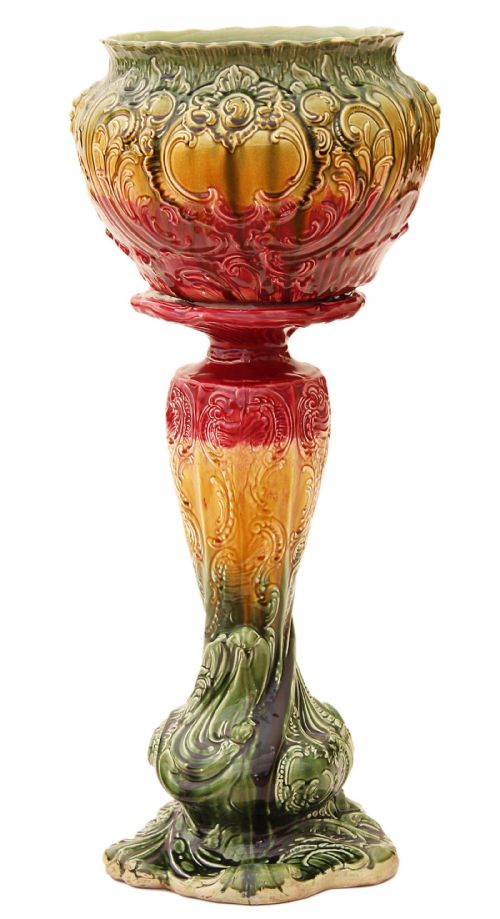 Victorian Majolica Pedestal Jardiniere Stand Column