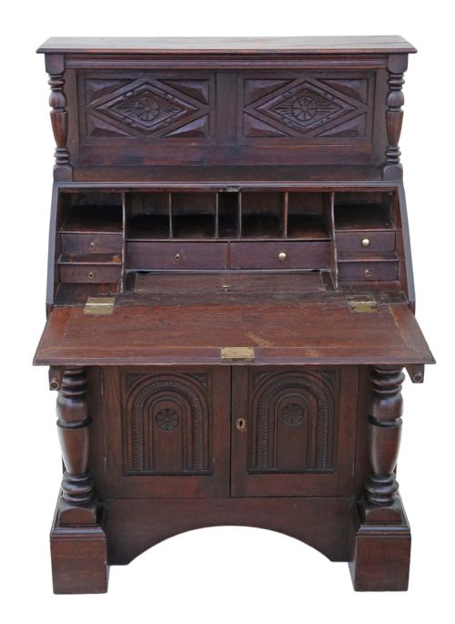 fig 1. Georgian carved oak bureau desk bookcase