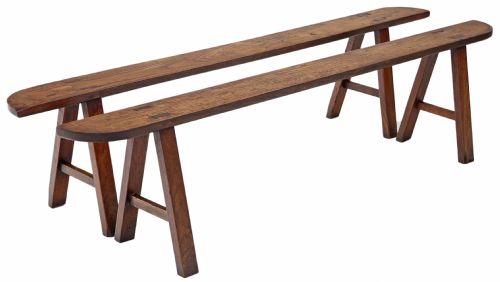 Pair of Victorian Oak and Elm Dining Hall Benches