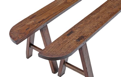 fig 1. Pair of Victorian oak and elm dining hall benches