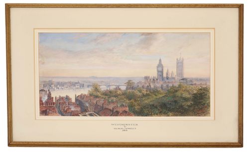 1866 Victorian Watercolour Painting Thomas Howells Westminster London