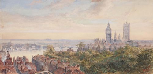 fig 1. 1866 Victorian watercolour painting Thomas Howells Westminster London