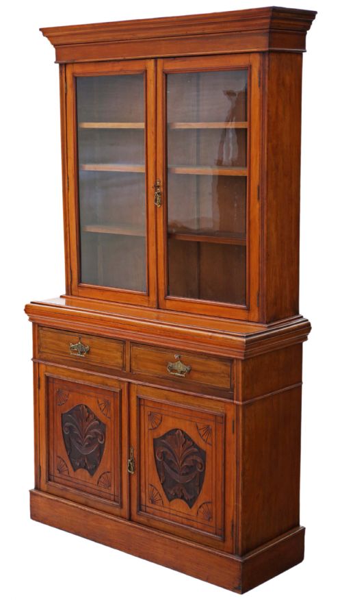 Victorian Walnut Glazed Bookcase Display Cabinet