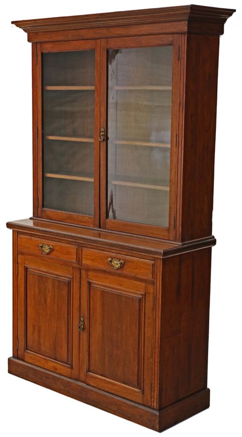 Victorian Walnut Glazed Bookcase Display Cabinet Cupboard