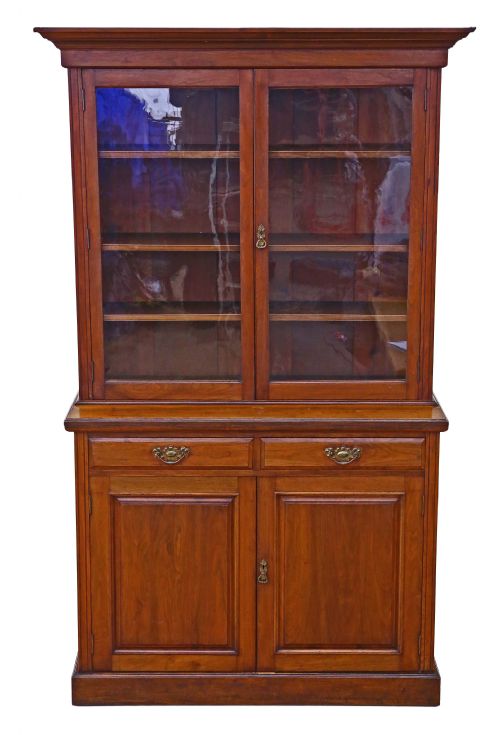 fig 1. Victorian walnut glazed bookcase display cabinet cupboard