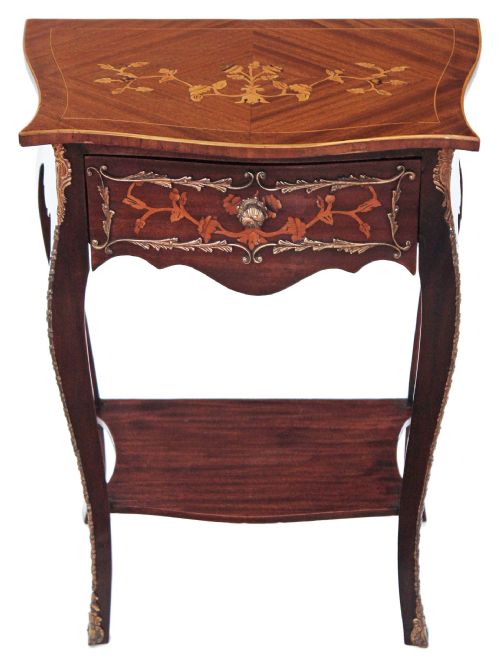 French Mahogany Marquetry Ormolu Side Table Occasional