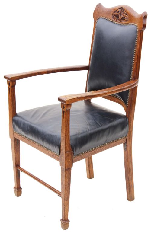 Victorian Oak Leather Armchair Carver
