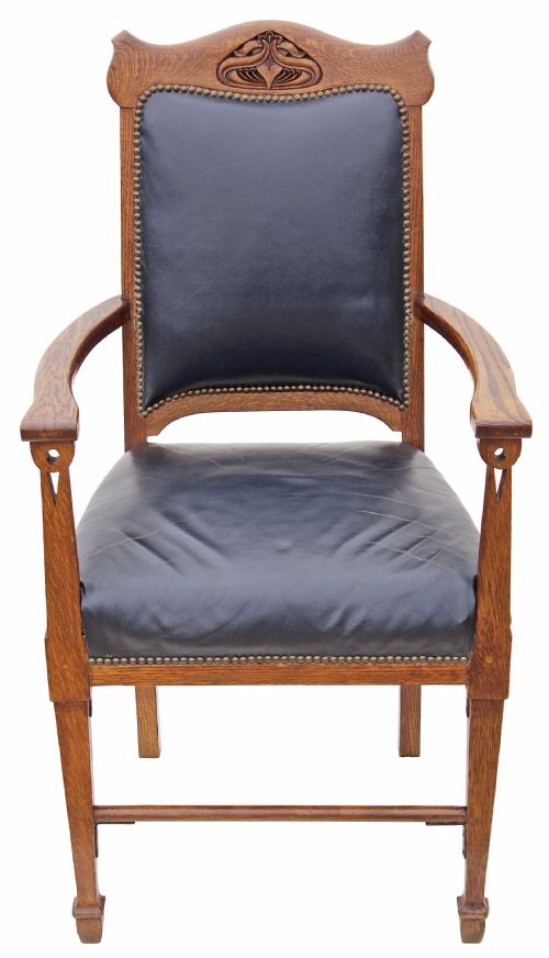 fig 1. Victorian oak leather armchair carver