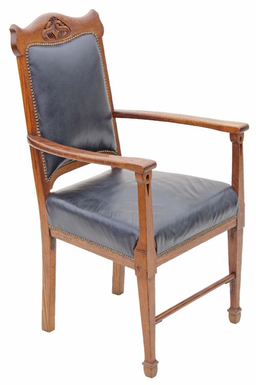 fig 2. Victorian oak leather armchair carver