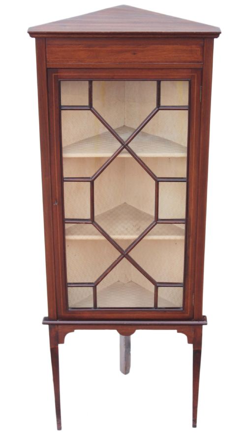 Edwardian Mahogany Inlaid Corner Display Cabinet