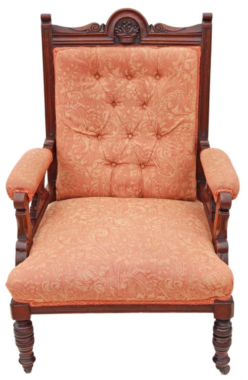 Victorian Gents Carved Walnut Armchair