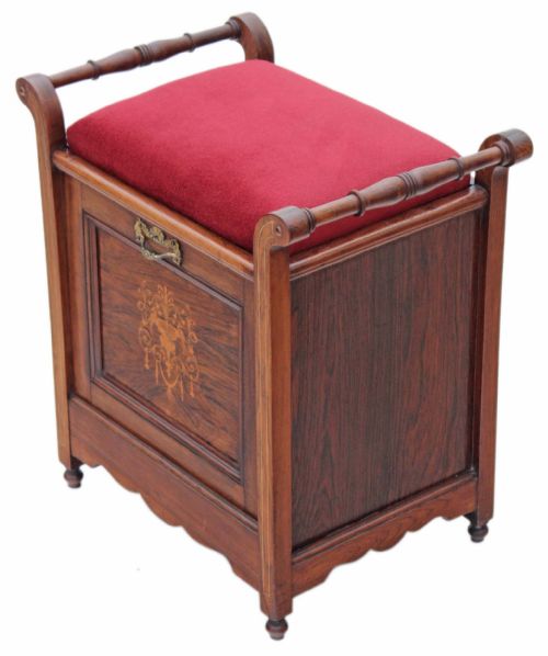 Victorian Inlaid Marquetry Rosewood Piano Stool