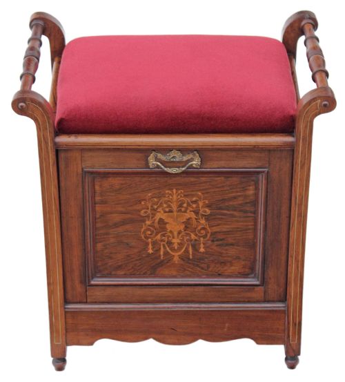 fig 1. Victorian inlaid marquetry rosewood piano stool