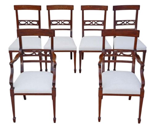 Set of 6 (4 + 2) Edwardian Inlaid Mahogany Dining Chairs