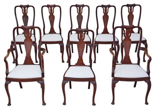 Set of 8 (6 + 2) Mahogany Queen Anne Dining Chairs