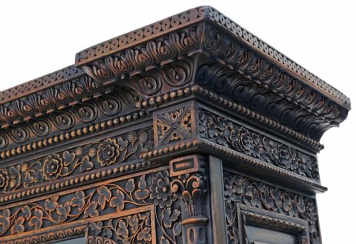 fig 1. Padauk Victorian carved Anglo Indian glazed bookcase display cabinet