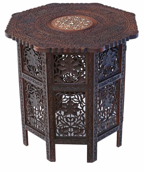 Padauk Victorian Carved Anglo Indian Folding Side Table