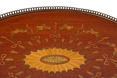 fig 1. Victorian inlaid mahogany oval serving tray tea