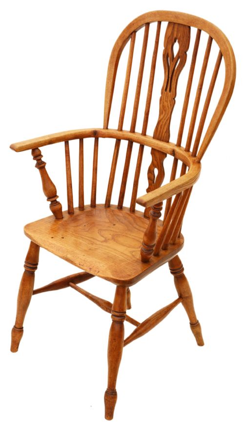 Victorian Ash Elm Windsor Armchair Chair Hall Side Carver Dining