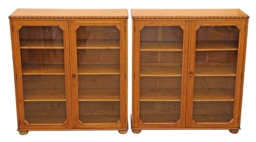 Pair of Large Glazed Oak Bookcases Display Cabinets