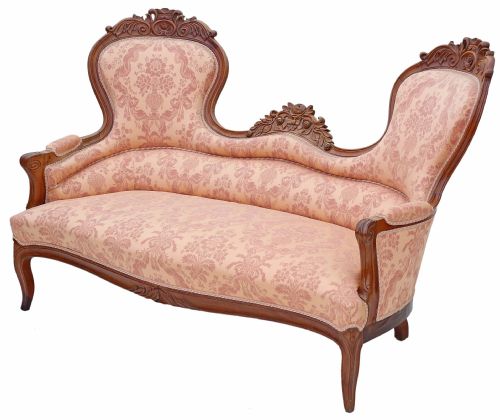 19th Century Carved French Walnut Sofa Settee Chaise Longue