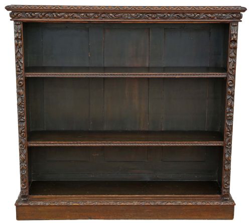 Victorian Carved Oak Bookcase Display Shelves