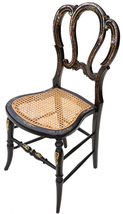 Victorian C1890 Mother of Pearl Cane Inlaid Bedroom Chair