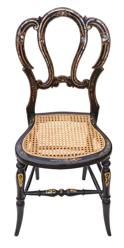 fig 1. Victorian C1890 mother of pearl cane inlaid bedroom chair