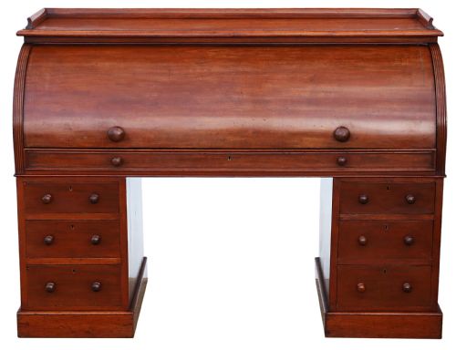 Victorian Mahogany Cylinder Bureau Desk Writing Table