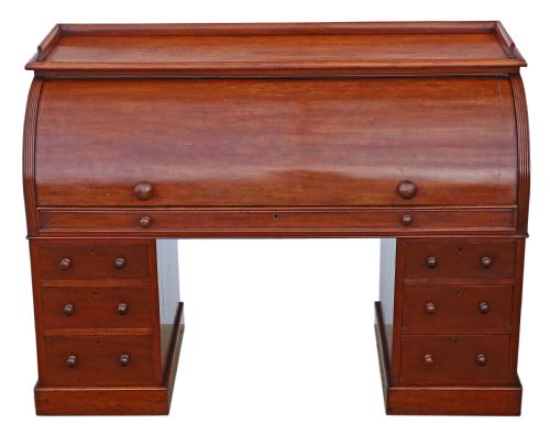 fig 1. Victorian mahogany cylinder bureau desk writing table 