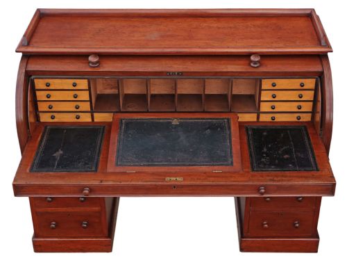 fig 2. Victorian mahogany cylinder bureau desk writing table 