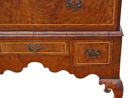 fig 2. Georgian burr walnut tallboy chest on stand of drawers