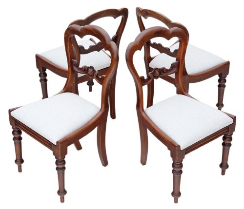 Set of 4 Victorian Mahogany Balloon Cloud Back Dining Chairs